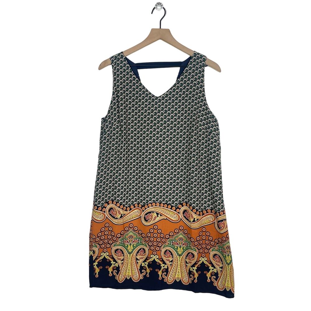 Pink Owl A-Line Dress Women's‎ Size Large Multicolor Paisley V-Neck Sleeveless
